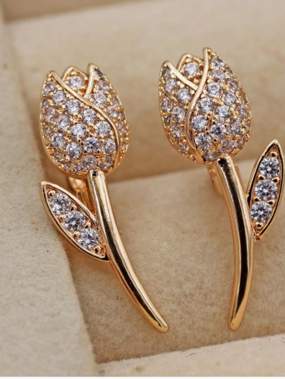 Gold Tulip Crystal Stud Earrings